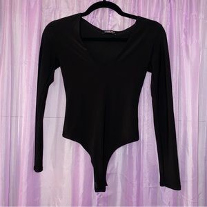 Fashion Nova V Neck Thong Black Bodysuit